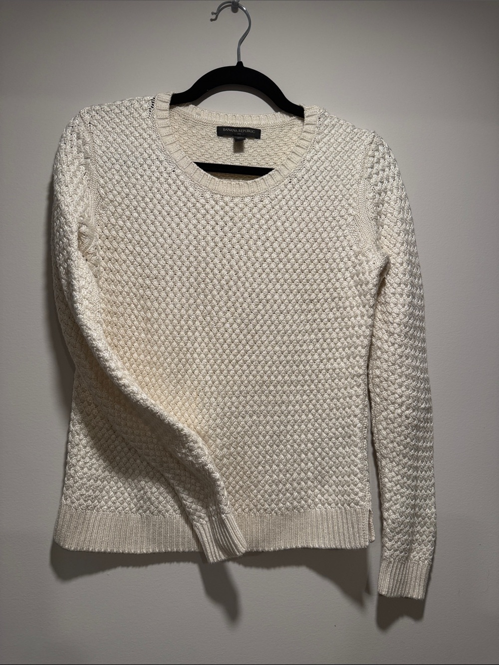 Banana Republic Cream Crewneck Textured Knit Sweater